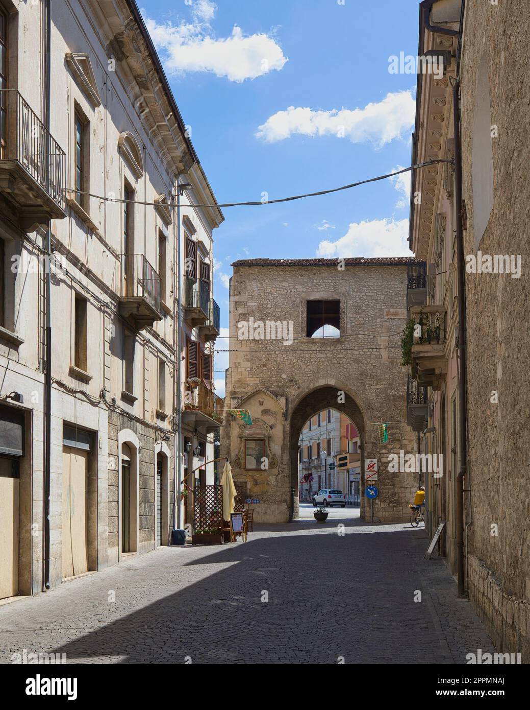 Sulmona, L`Aquila, Italy - 25 August 2022: Porta Napoli is the southern gateway to the medieval town. Stock Photo